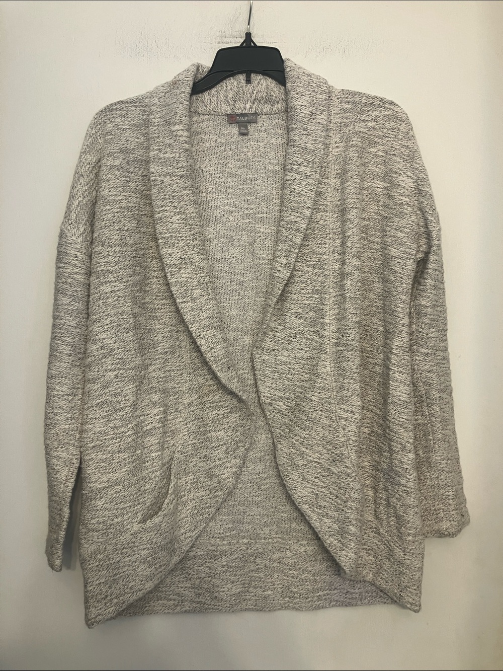 Talbots open cardigan sweater front pockets cream+gold brindle medium petite